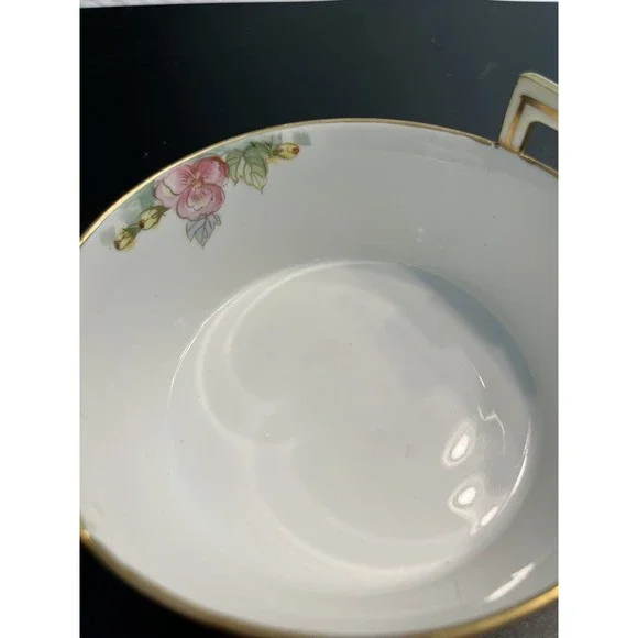 Vtg Nippon Double Handled Hand Painted Roses Floral Candy Trinket Dish Bowl - Picture 4 of 10